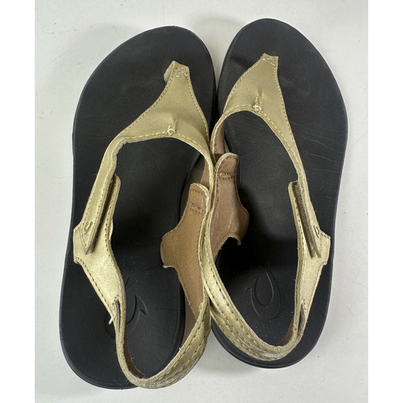 OluKai Comfort Eheu Slingback Thong Sandals Gold Metallic V-Strap Girls Size 3 - Picture 8 of 12